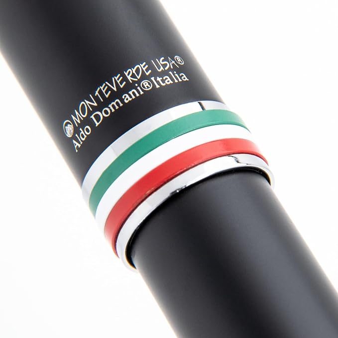 Monteverde USA Aldo Domani Italia Fountain Pen Matte Black - Medium Nib - Luxury Writing Pen - Italian Design - JoWo Stainless Steel Nib - Smooth Ink Flow - Refillable - Gift Box Included