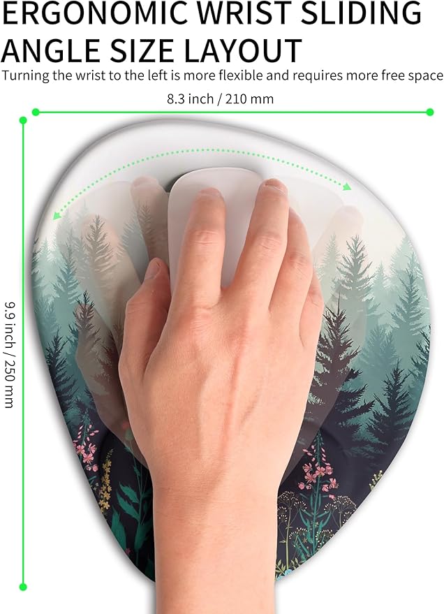 Palm-Rest and Wrist-Hugging Mouse Pad Wrist Rest, Ergonomic Wrist Support with Curve Fitting Cushioned Memory Foam for Carpal Tunnel Pain Relief, 9.9 x 8.3 Inch, Misty Forest