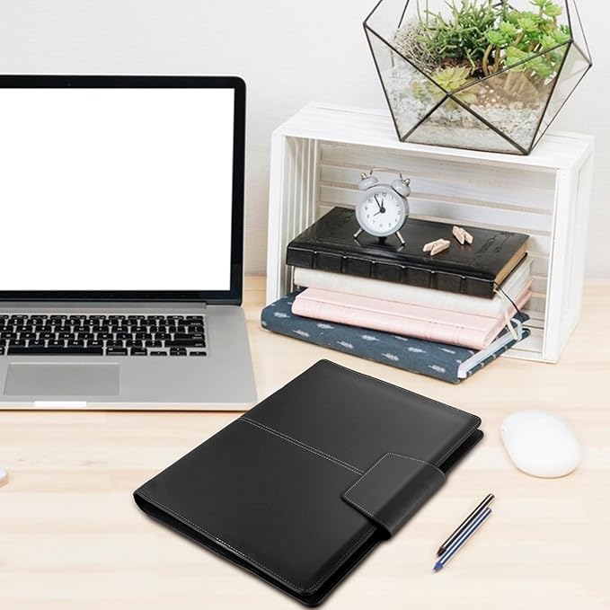 3 Ring Portfolio Binder Folder Faux Leather Padfolio Business Portfolio Organizer A4 Letter Size with Strong Magnetic Closure for Meeting,Presentation,Traveling,Wedding