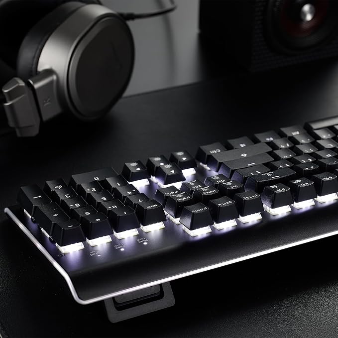 Hexgears GK735 Mechanical Gaming Keyboard Kailh Box White Switch 104 Keys ABS Keycaps Wired Gaming Keyboard with White LED Backlight, Ergonomic Design for Windows Laptop PC Mac (No Light Strip)