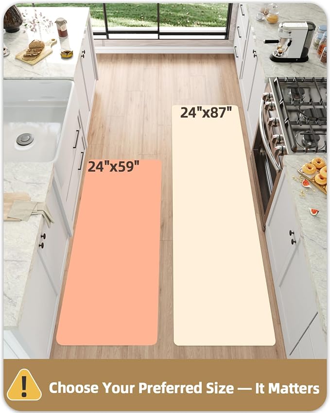 Color&Geometry Kitchen Mat 2Pcs-24x59+24x87 Vintage Anti Fatigue, Blue | 0.4in Cushion Standing Mat For Cooking/Working/Laundry, Boho Decor, Non Slip PVC Kitchen Rug, Oil/Water Proof, Anti Slip