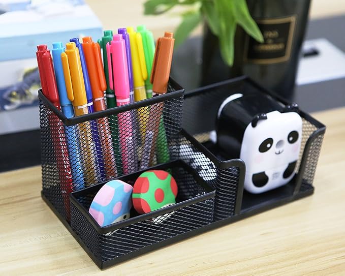 Metal Wired Mesh Design Multifunctional Desk Organizer,Desk Tidy,Pen Holder,Card Case,Storage Box for Home Office Desktop Decration