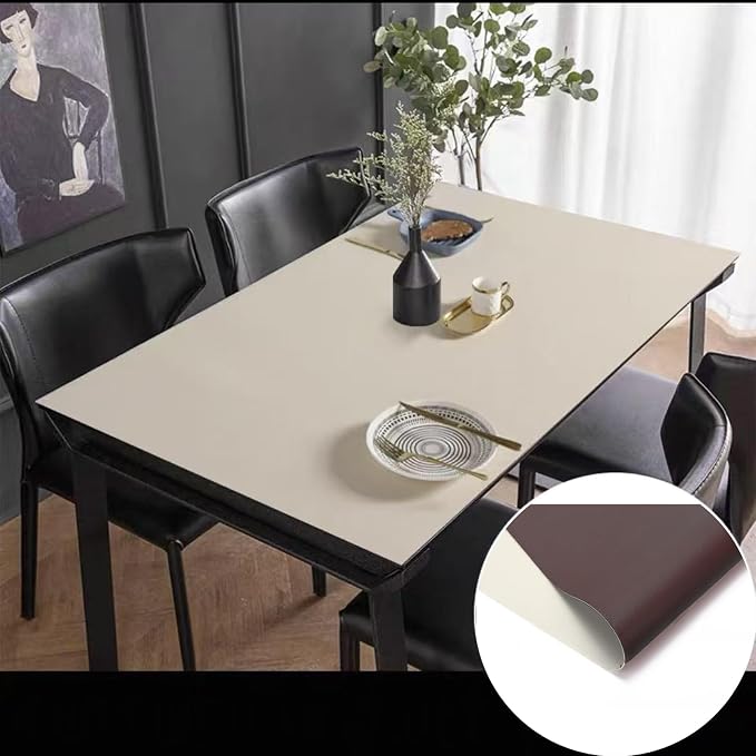 Leather Table Cover, Reversible Double-Sided, 1.8mm Thick, 24x60 Inch, Protector for Rectangular Tables, Waterproof & Oil Resistant for Dining Table, Office Desk, Dresser(Beige+Dark Brown)