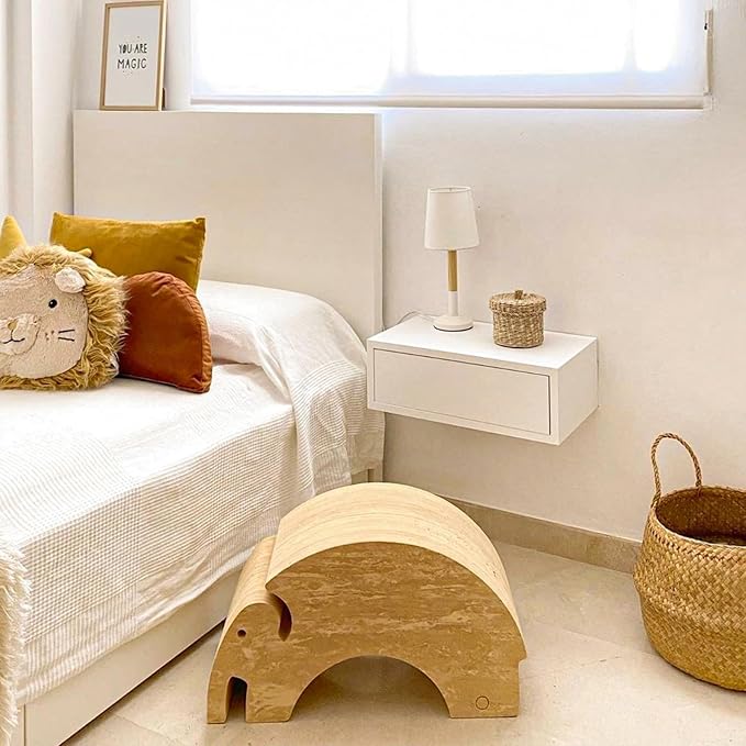 Mobili Fiver, Riccardo Floating nightstand, Ashwood White, 17.7" x 9.8" x 6.1 ", Melamine-Finished, Modern Bedside Table, End Table, Italian Furniture
