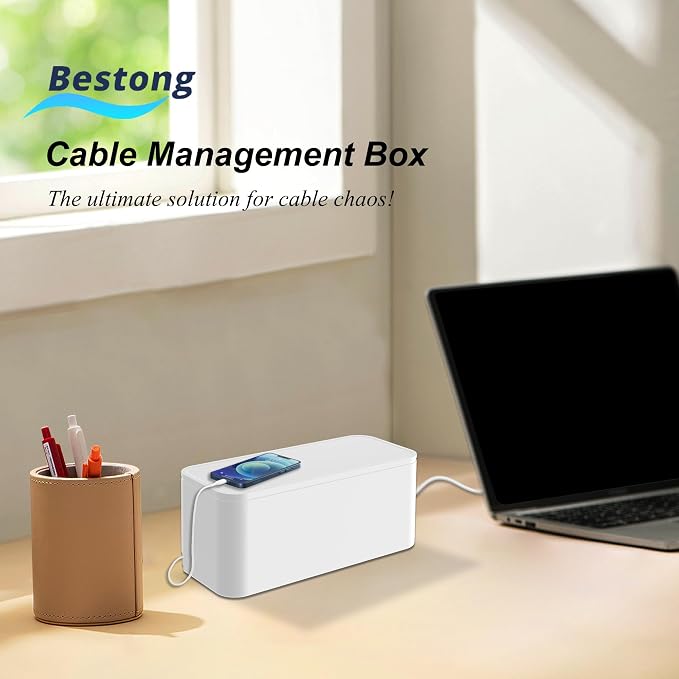 Power Strip Cover Box Cable Management Organizer 2 Pack White | Power strip cover box hides cords and surge protectors safely, keeping cables organized and protecting kids and pets