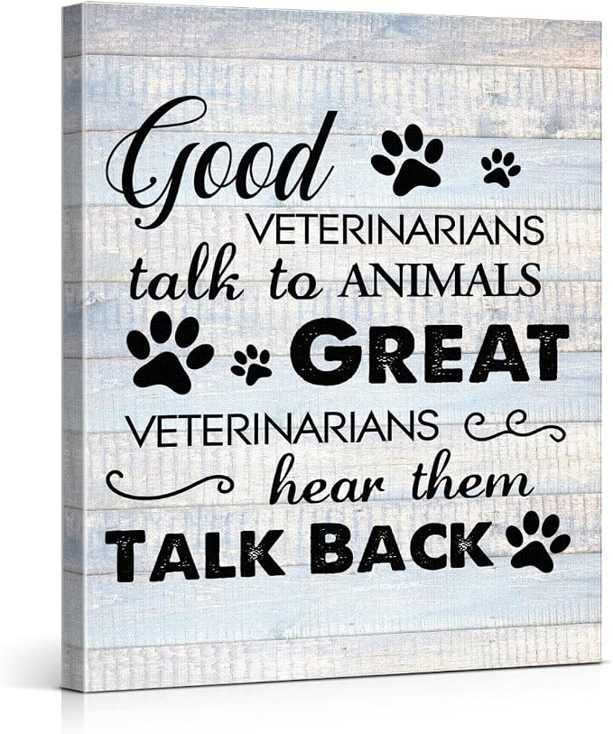 Funny Veterinarian Gifts Farmhouse Dog Canvas Wall Art Decor Veterinary Vet Gift for Women Good Veterinarians Talk To Animals Rustic Sign Painting Plaque Home Decoration (11.5 X 15 Inches, Framed)