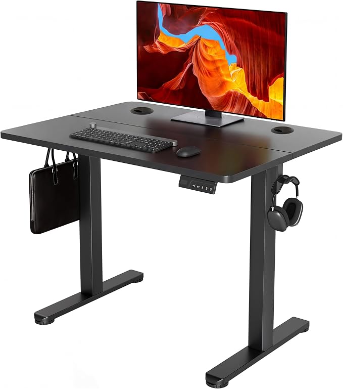 YDN Electric Standing Desk Adjustable Height, 32 x 19 Inches Stand up Desk with Cable Management, Home Office Desks with Splice Board & Black Frame, Black Top