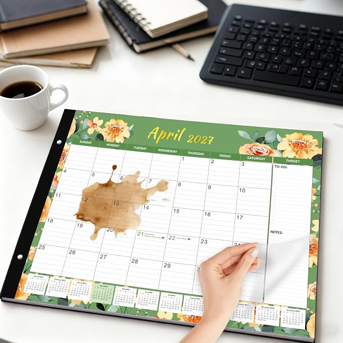 2026 Desk Calendar Large 22x17 Inches,Large Desk Calendar 2026-2027,18 Month,Suitable For Home,School Or Office,With Plastic Cover,Monthly Calendar(Cyan)