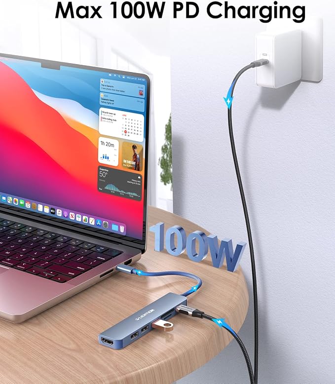 LENTION USB C Hub with 100W Charging, 4K HDMI, Dual Card Reader, USB 3.0 & 2.0 Compatible MacBook Pro, New Mac Air/Surface, Chromebook, More, Stable Driver Adapter (CB-CE18, Blue)