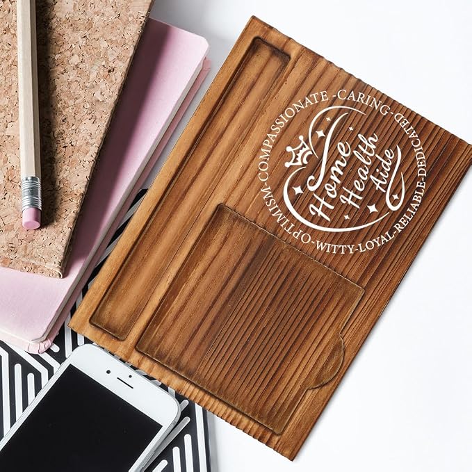 THRXOBN Desk Organizer for Home Health Aides & Healthcare Workers - Natural Wood with Slots for Notes, Pens, and Small Office Supplies – Practical & Stylish Workspace Solution,WSH26