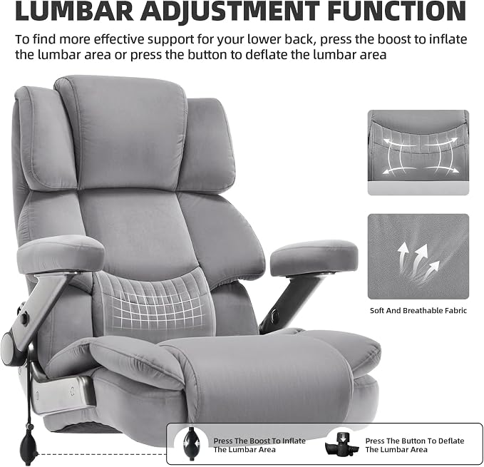 VUZI 700LBS Large Heavy Duty Office Chair with 3D Flip Arms, Big and Tall Plus Size Fabric Executive Desk Chairs, High Back Extra Wide Computer Chair with Adjustable Lumbar Support, Sturdy Metal Base