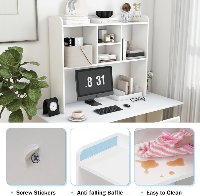 COBANA Desktop Bookshelf, Countertop Storage Hutch, Desk Organizer, White | Desktop Storage Shelf, 5 Shelves for Computer Desk, Adjustable, Detachable, Durable, Suitable for Office Home Dorm