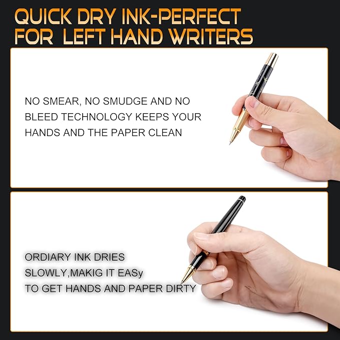 Black Rollerball Pens-Luxury Pens for Women Men, 24K Gold Trim Elegant Pen, Executive Gift Pen Set for Office Graduation Business Nice Roller Ball Pens