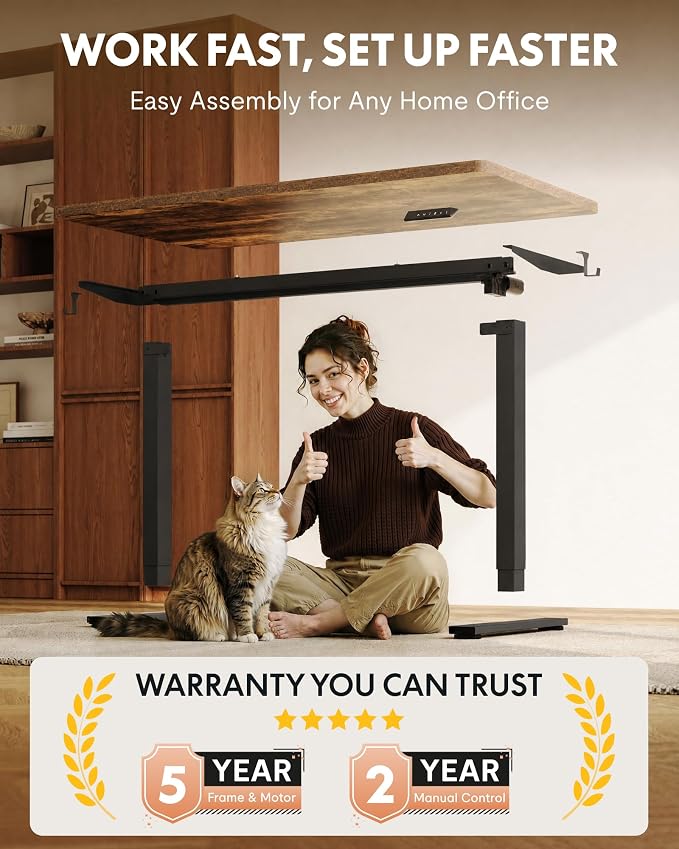 FLEXISPOT EN1 One-Piece Standing Desk, 48"x24" Seamless Desktop Electric Height Adjustable Desk for Home Office, Multi-Monitor Setups & Easy Assembly, Rustic (Black Frame)