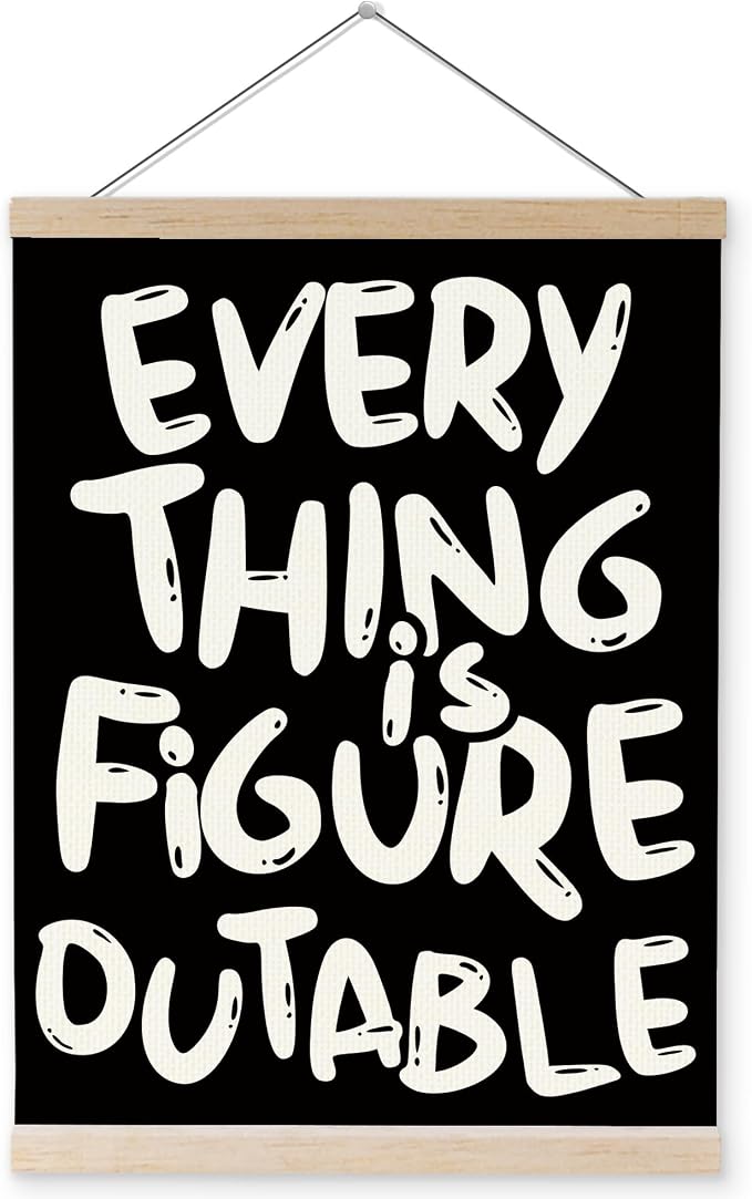YQDEJ Everything is Figureoutable Black Inspirational Wall Art Poster Hanger Frame, Black Positive Affirmations Wall Decor, Motivational Wall Art for Home Office Classroom, 12x16 Inch