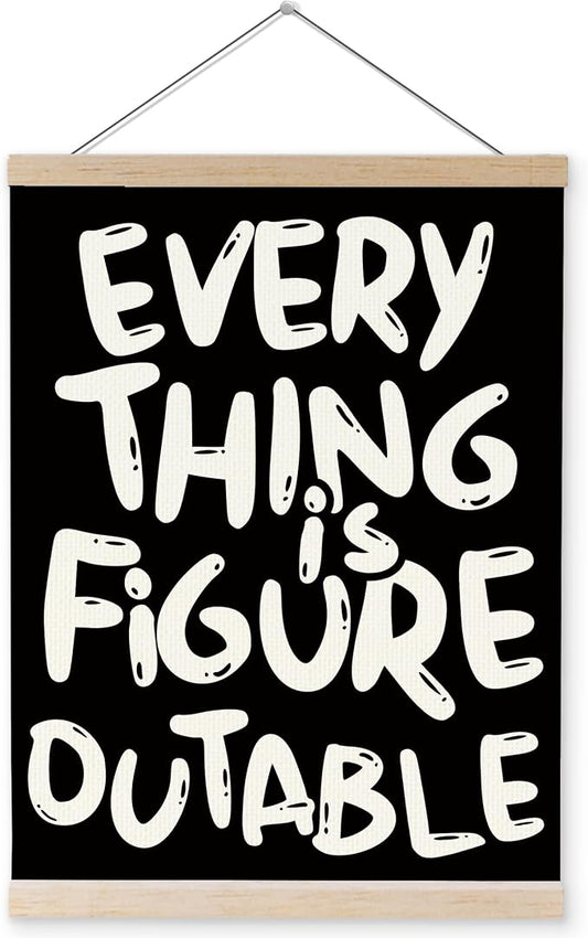 YQDEJ Everything is Figureoutable Black Inspirational Wall Art Poster Hanger Frame, Black Positive Affirmations Wall Decor, Motivational Wall Art for Home Office Classroom, 12x16 Inch