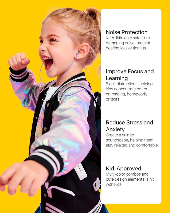 Kids Noise Reduction Ear Plugs(6+yrs) – Reusable Child Ear Protection for Sensitive Ears, Comfortable Earplugs for School, Travel, Focus, Concert, Sleep & Loud Events – 4 Sizes Ear Tips in XS-L, 26dB