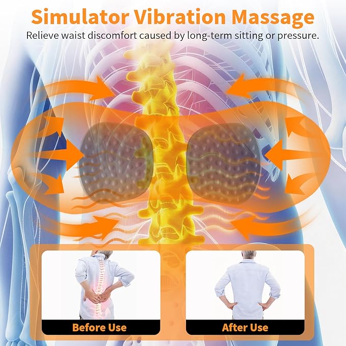 3-in-1 Electric Lumbar Support Pillow, Triple Fusion Back Massager with Heat & Massage & Traction, Back Massager for Pain Relief Deep Tissue, Designed for Daily Back Relaxation and Spine Support