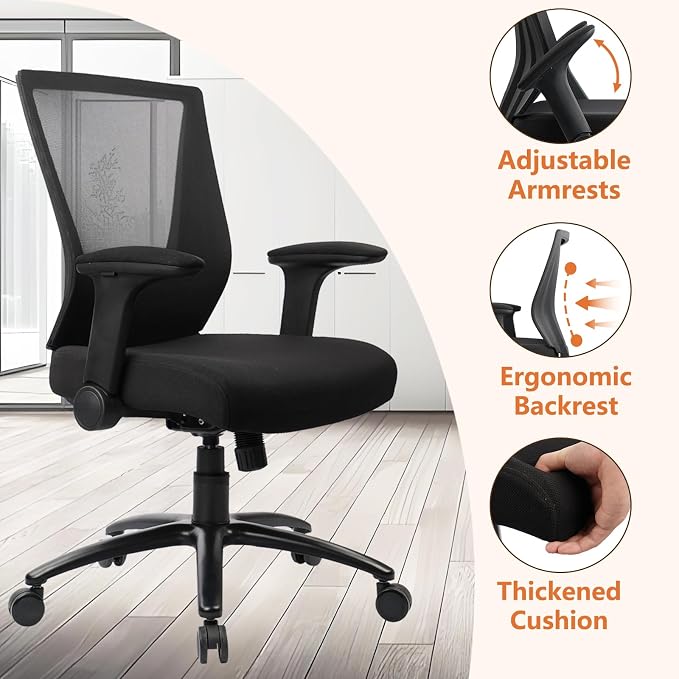 CLATINA 500lbs Big and Tall Office Chair Heavy Duty Ergonomic Mesh Desk Chairs with Wide Thick Seat Cushion and Adjustable Armrests for Home Office Conference Heavy People, Black(4 Pack)