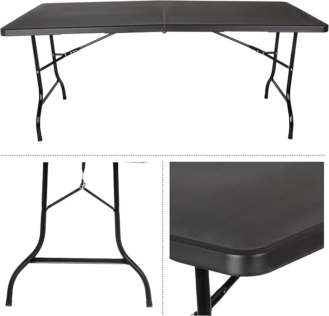 Lavish Home Portable Folding Tables - Lightweight Portable Folding Desk - 6-Foot-Long Plastic Table for Camping, Playing Cards, Parties, and Dining (Single/Black)