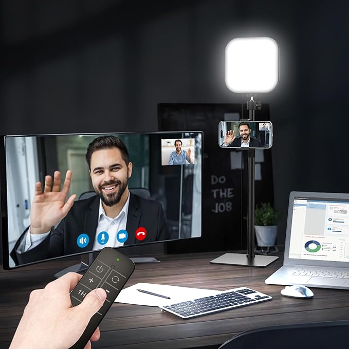 Video Conference Lighting, 180 LED Webcam Light with 3 Color & 5 Brightness for Video Recording, Zoom Light with Phone Holder for Laptop Computer Online Meeting, Video Calls, Live (1-Pack with Remote)