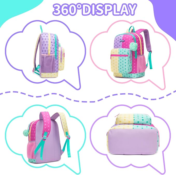 School Backpack for Girls,Kids Backpack with Lunch Box,Lightweight Elementary Bookbag for Girls, Cute Backpacks for School & Travel