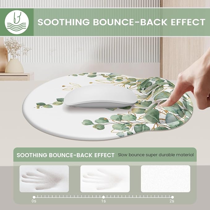 iLeadon Mouse Pad with Wrist Rest Set, Ergonomic Mousepad with Wrist Support, Easy Typing & Pain Relief, Keyboard Wrist Rest and Mouse Pad Set with Non-Slip Base for Computer Home, Eucalyptus, 3 PCS