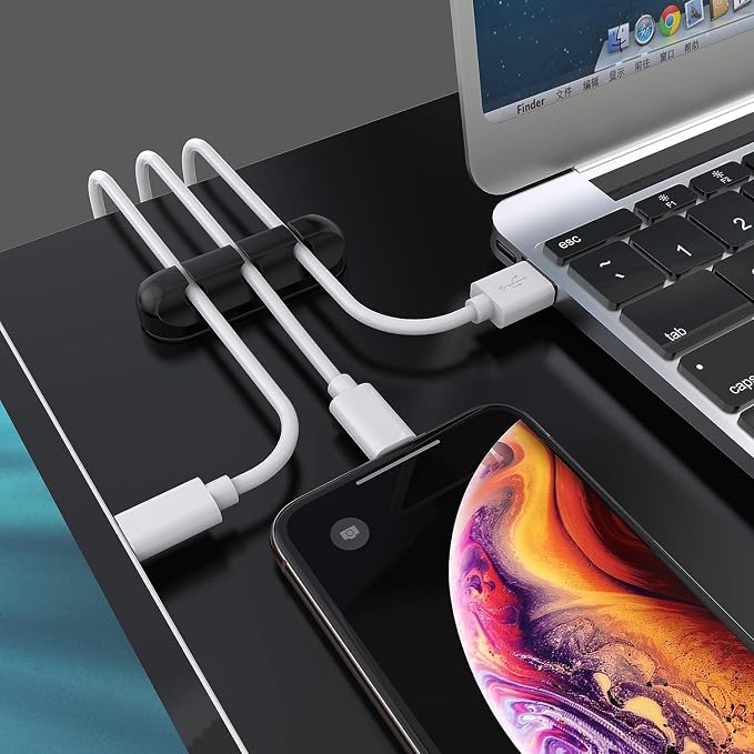 SOULWIT Cable Holder Clips, 3-Pack Cable Management Cord Organizer Clips Silicone Self Adhesive for Desktop USB Charging Cable Nightstand Power Cord Mouse Cable Wire PC Office Home - Black