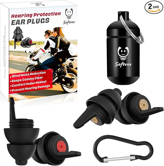 Motorcycle Ear Plugs 2Pairs, Wind Noise Reduction Audible Filter Moto Hearing Protection, 100X Reusable Comfy Earplugs for Riding, Motorbike, Motorsports, Touring, Racing, Commuting, Shooting