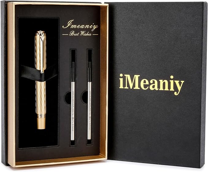 iMenaiy EDC Rollerball Point Pens for Travel Writing Journaling, Luxury Mini Pocket Pens for Men Women Boss Writers, Good Nice Pen Gifts Birthday Christmas Graduations, Gold