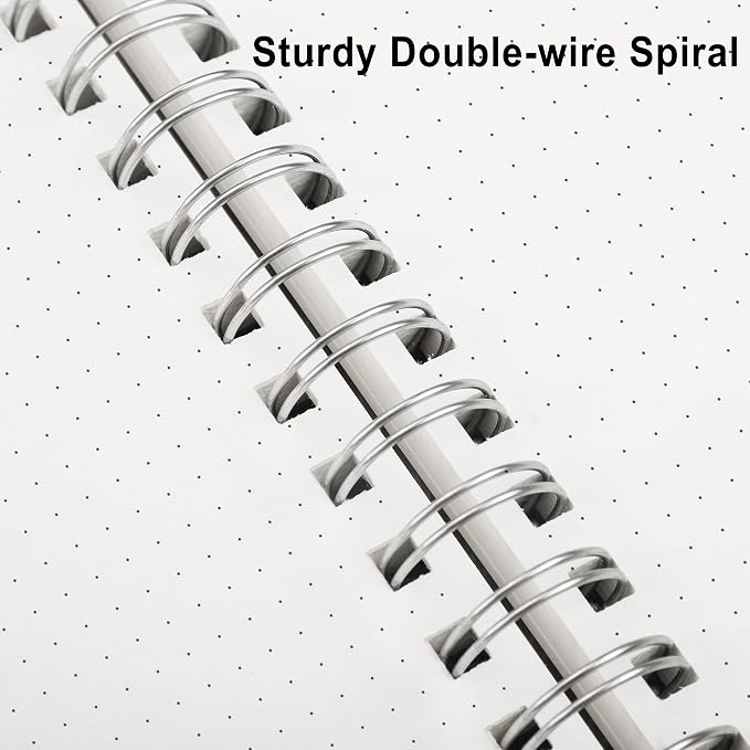RETTACY Dotted Journal Notebook, 300 Pages, A5 Medium Size (5.7'' × 8.2''), 100 GSM Thick Paper, Flexible Plastic Cover, Spiral-bound, for Journaling, Planning, Tracking (Navy Blue)