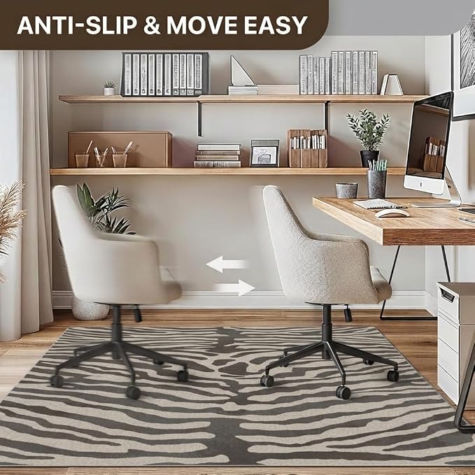 48"x60" Office Chair Mat for Hardwood Tile Floor, Under Desk Carpet Protector for Rolling Computer Chair Mat, Machine Washable Area Rug, Anti-Slip 1/5" Thick Low Pile Thin Vinyl Floor Mat, Zebra