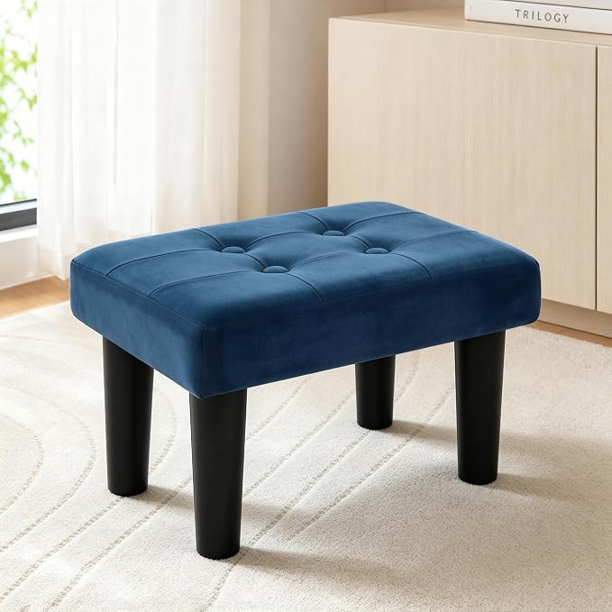 CAROLMADE Footstool Ottoman with Legs, Velvet Small Foot Rest Under Desk, Ottoman with Storage for Living Room, Bedroom, Entryway Blue