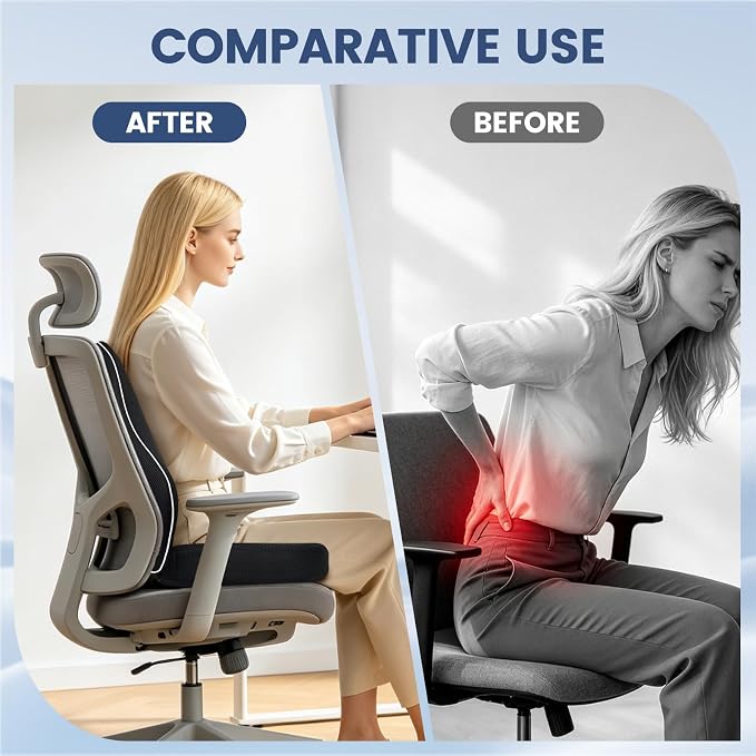 Memory Foam Seat Cushion for Office Chair and Car Seat | Sciatica & Hip & Coccyx Pain Relief Desk Chair Cushion for Long Sitting Office Workers, Car Drivers, Wheelchair, Home