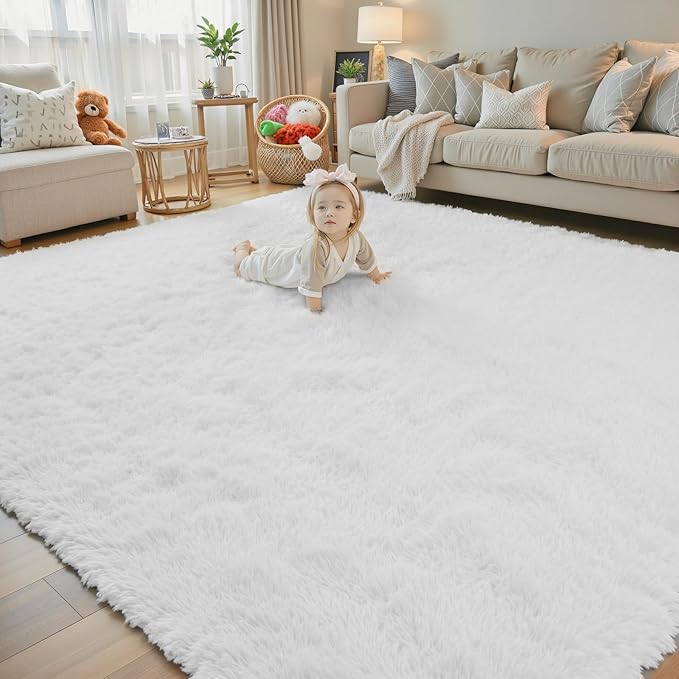 Rugs for Living Room 5x8, Alfombras para Salas Shag Large Plush Soft Area Rug, Shaggy Carpets for Bedroom,Boys Girls Home Decor Aesthetic(5 x 8, White)
