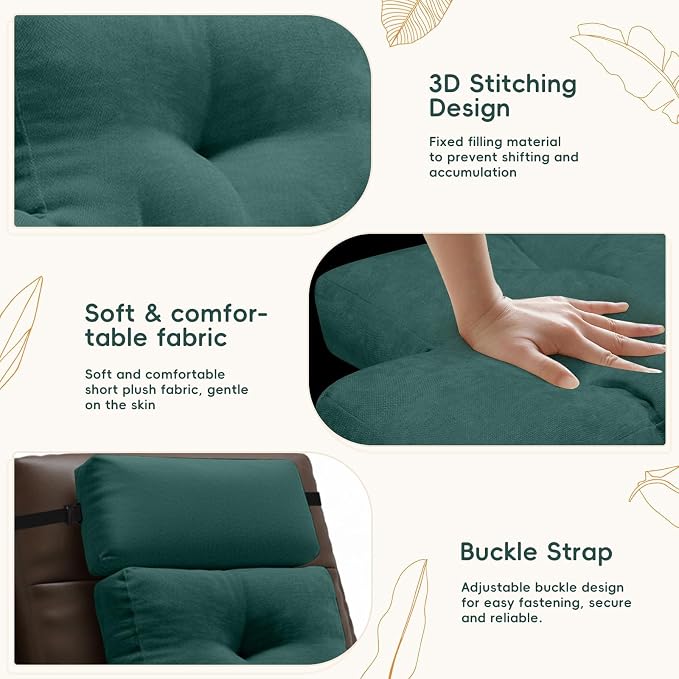 2-Piece Neck Pillow Lumbar Support Cushion for Recliner, Ergonomic High-Density Foam Backrest with Adjustable Headrest, Soft Comfy Back Support for Office Chair, Sofa, Couch, Pain Relief (Green)