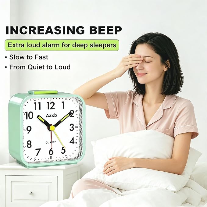 Alarm Clock, Travel Clock Loud Alarm,Luminous,Night Light,Snooze | Analog Alarm Clock Silent No Ticking Battery Operated, Quiet Small Desk Clock for Bedrooms Deep Sleeper Adults Kids, Easy Set