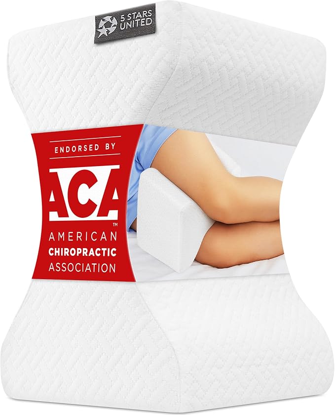 5 STARS UNITED Large Knee Pillow for Side Sleepers - Hip Pain Relief, Memory Foam Leg Cushion for Side Sleeping - Between Legs Pillow for Sciatica & Lower Back Pain, White