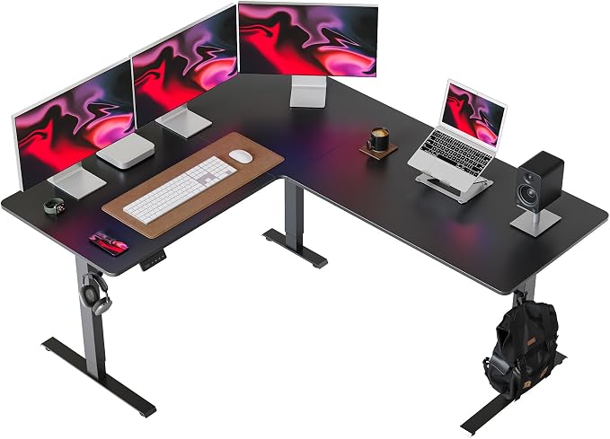 CubiCubi L Shaped Standing Desk 63 x 55 Inch Adjustable Height, Electric Standing Desk, Sit Stand Home Office Desk with Splice Board, Black