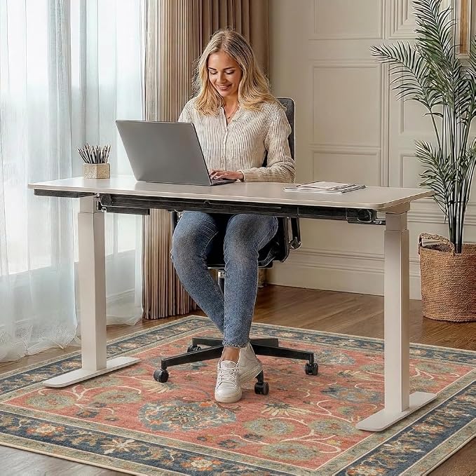 36"x48" Office Chair Mat for Hardwood Tile Floor, Under Desk Carpet Protector for Rolling Computer Chair Mat, Machine Washable Area Rug, Anti-Slip 1/5" Thick Low Pile Thin Vinyl Floor Mat, Antique Red