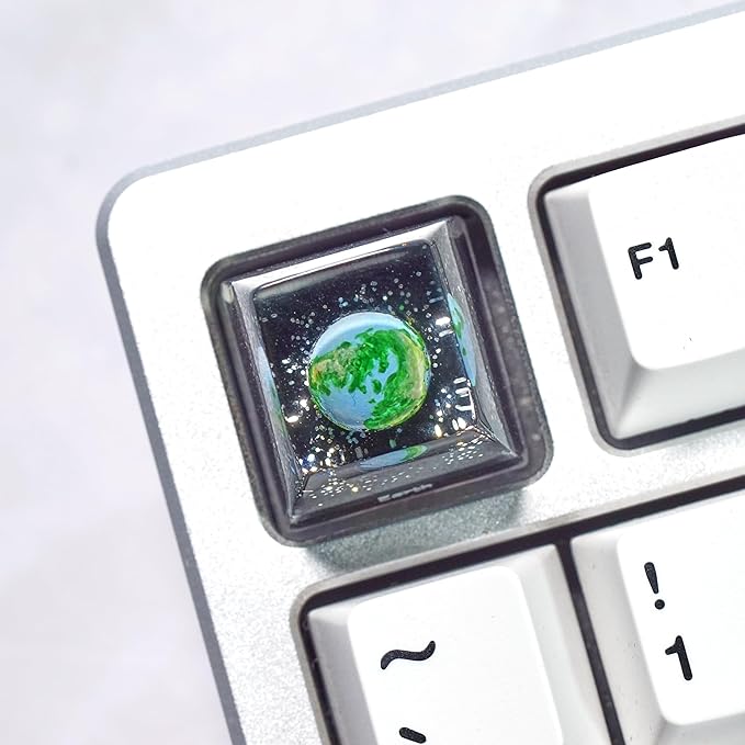 Earth Planet Artisan Keycap Solar System - 1U ESC, R1 SA Profile Custom Handmade Resin Cherry MX Switch Key Cap Mechanical Keyboard, Cool Tech Gifts for Men, Dad, Father, Gamer, Space Lover