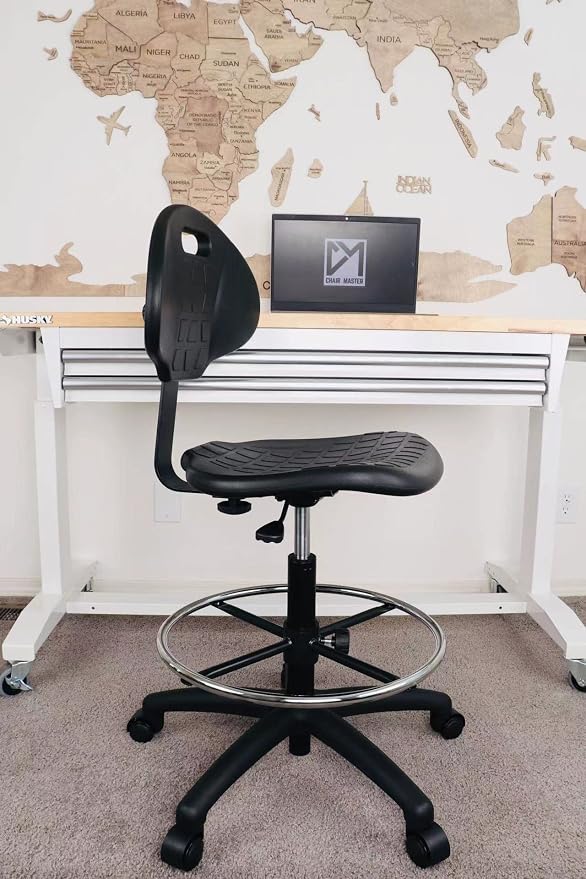 ESD Anti Static Ergonomic Polyurethane Chair Adjustable Height Heavy Duty Easy to Clean for Research, Laboratory and Cleanroom (.Standard Casters, Medium Stool)