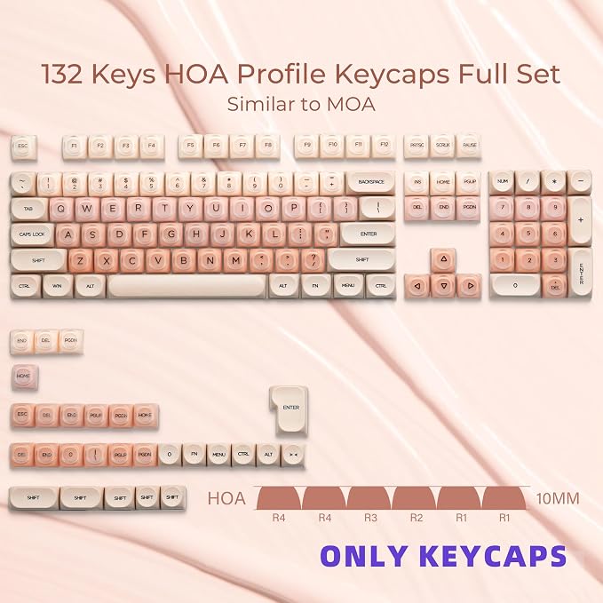 OHY Jelly Keycaps, XVX HOA Profile 132-Key PBT+PC Shine-Through Keycap Set, Cute Custom Gradient Keycaps for Mechanical Keyboards with MX Switches - Flesh Pink (Only Keycap, No Keyboard)