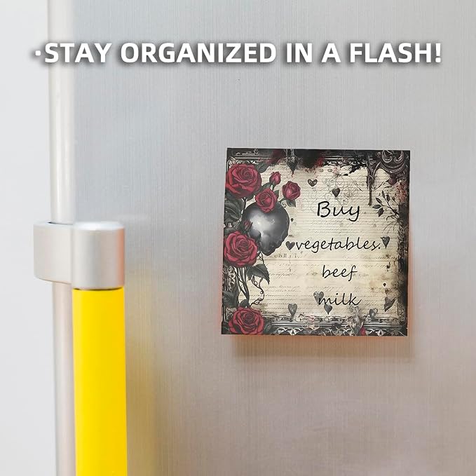 4-Pads 3x3 Sticky Notes, Vintage Memo Pads with High-Adhesive, Self-Stick Notes, Reusable & Tearable for Journal Planners Office School Home, Retro Stationery Gift - Gothic Rose