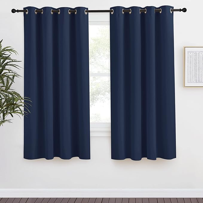 NICETOWN Blackout Curtain Panel, Navy Blue, 55 inches Wide by 68 inches Long, 1 PC, Light Blocking Room Darkening Drape/Drapery for Nursery Room, Ring Top
