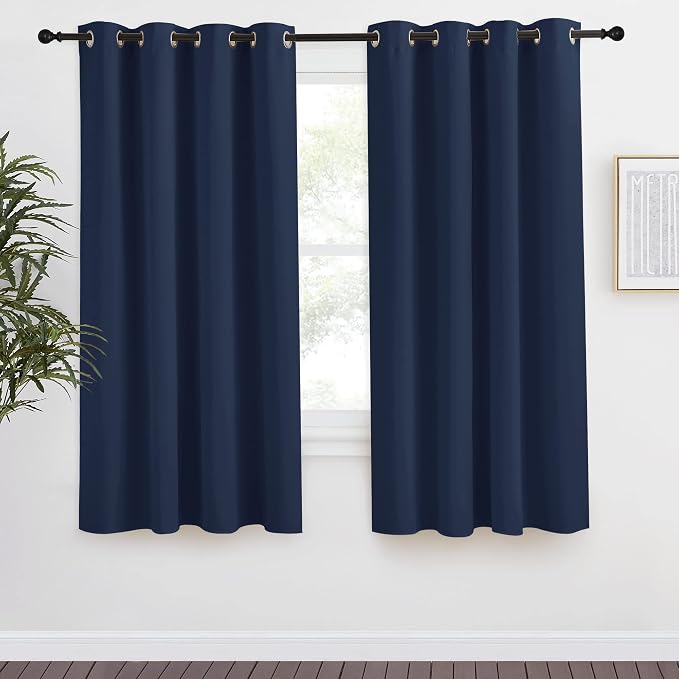 NICETOWN Navy Blackout Curtain 57 inch Length, W55 x L57 Inch, 8 Grommets Top, 1 Piece, Thermal Insulated Modern Window Treatment Soundproof Drape Panel for Bedroom/Living Room