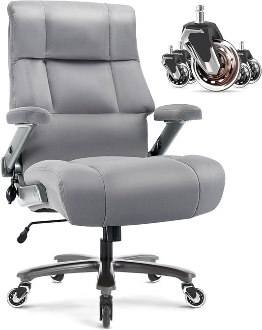 Big and Tall Office Chair 700lbs, Fabric Heavy Duty Executive Desk Chair | 3D Flip Arms, Extra Wide, Upgraded Wheels, Adjustable Lumbar Support, Metal Base, Large Ultra-Soft Ergonomic Computer Chairs