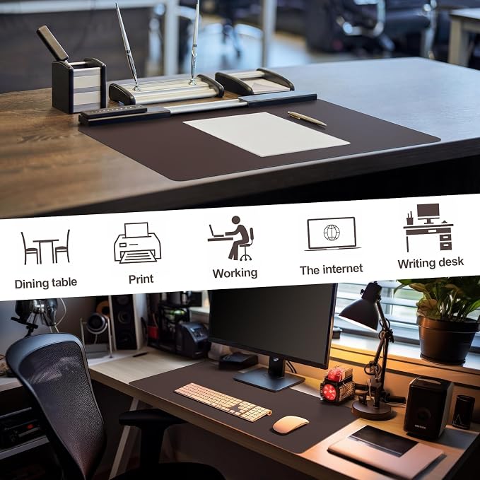Tegeme Genuine Leather Desk Mat Large Desk Pad 31.5 x 15.7 Inch Non Slip Leather Table Protector with Stitched Edges and Rubber Base Brown Stylish Laptop Mat Smooth Writing for Workspace Home Office