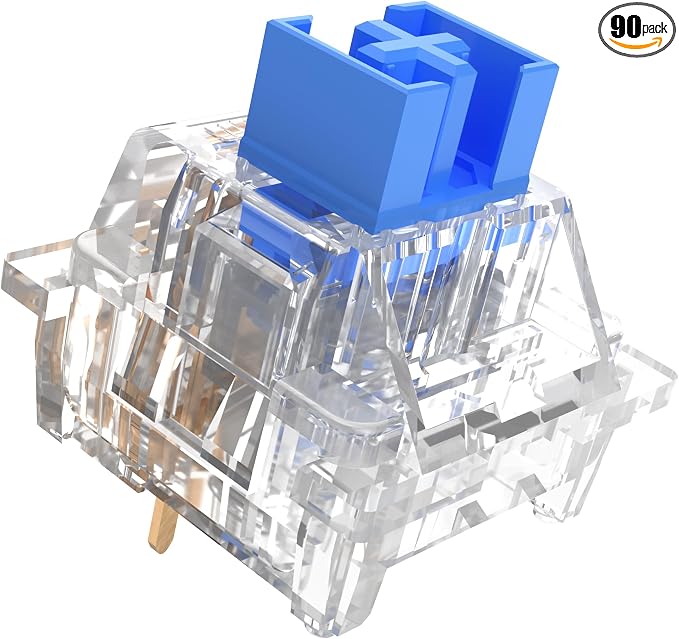 Outemu(Gaote) Crystal Blue Switches for MX Mechanical Gaming Keyboard,3-Pin 50gf Clicky/RGB/DIY Replaceable/Dustproof Switches(Blue,90pcs)
