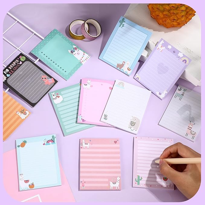 12 Pieces Llama Sticky Notes Cute Animal Alpaca Self Stick Notepads Gift for Mexican Camel Theme Party, 3x4 Inch No Drama to Do List Cactus Notepads Llama Gifts for Home and Office